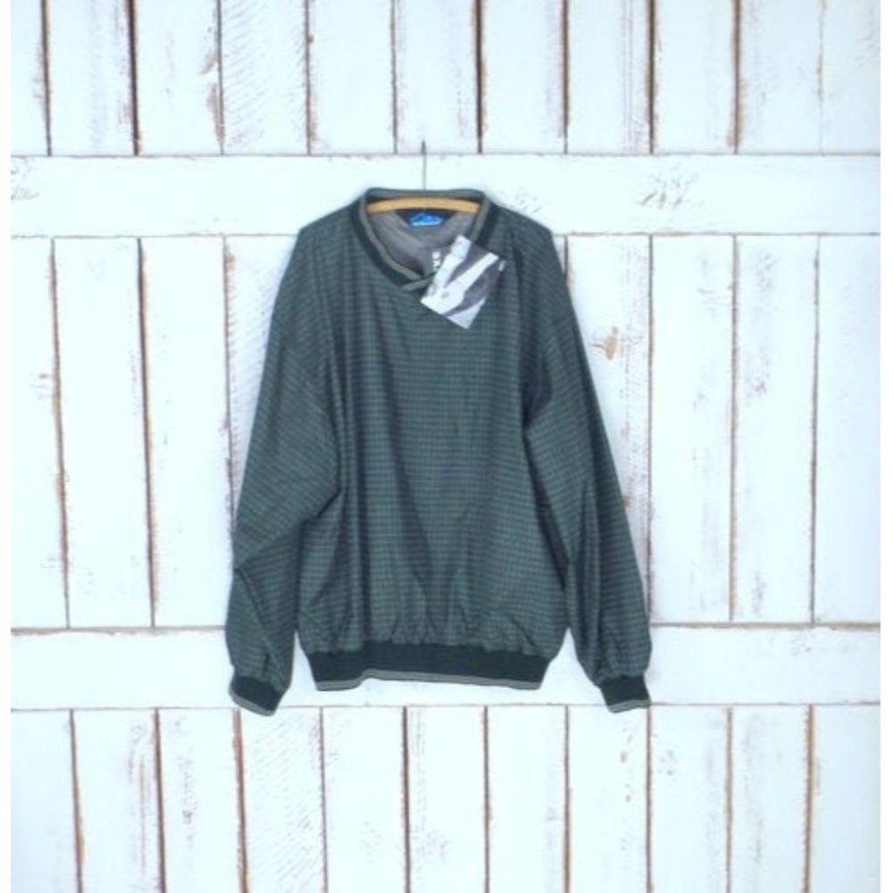 Green checkered plaid sporty wind breaker pullover